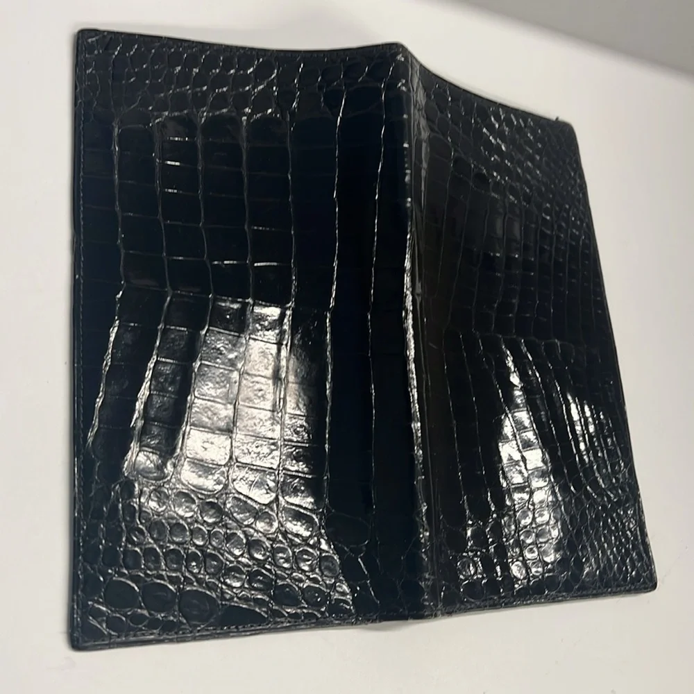 Acare Black Crocodile Patent Long Bifold Checkbook Cover Wallet - Argentina